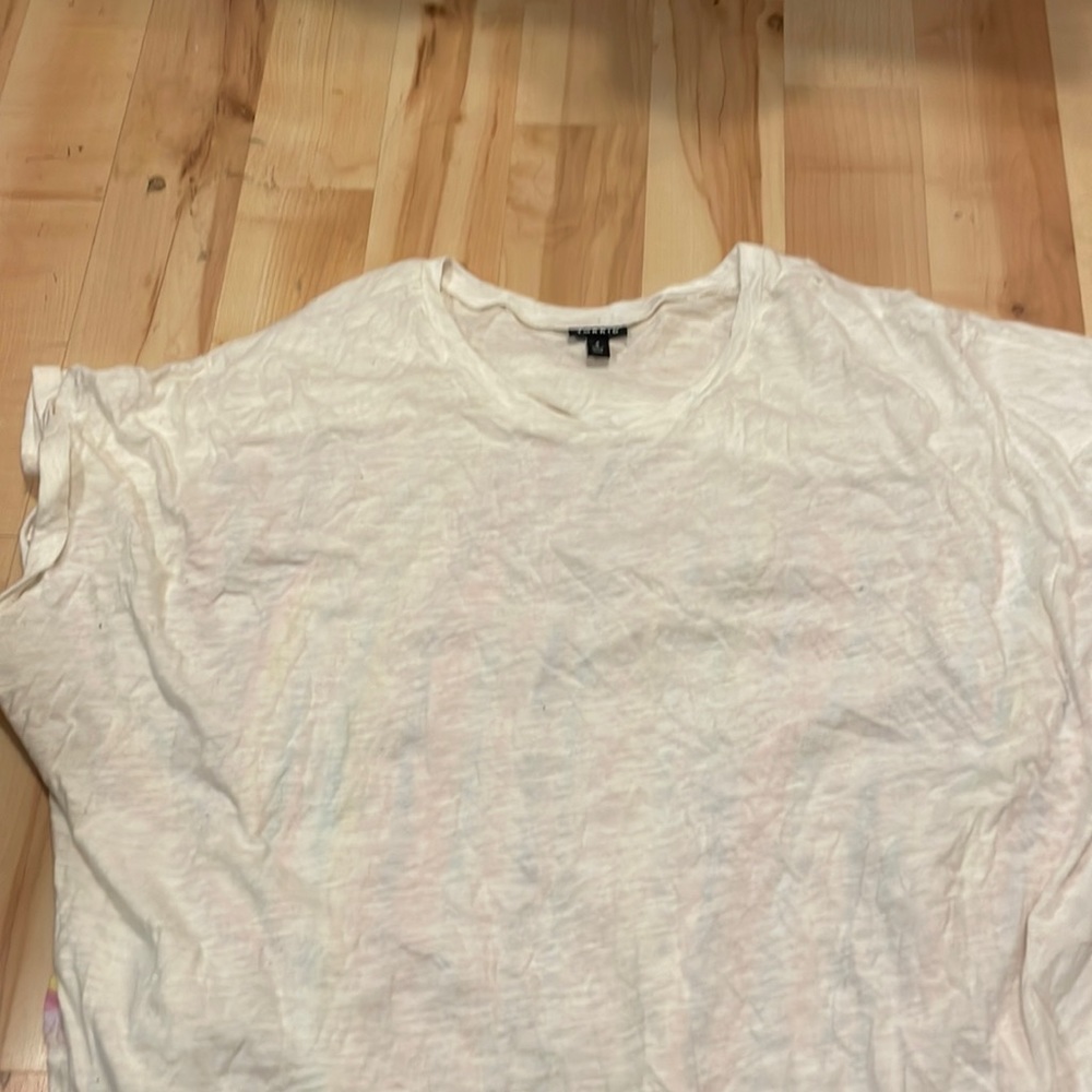 TORRID White Rainbow Back Slub Cotton Burnout Cuff Sleeve T-Shirt